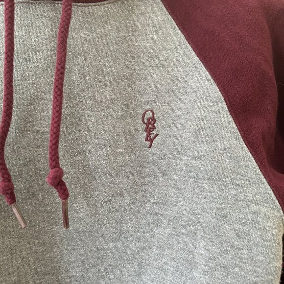 Obey Mens Hooded Pullover Sweatshirt Medium Maroon and Grey - Picture 3 of 4